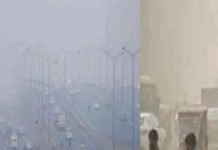 Delhi Pollution Eases Slightly as Winds Improve Air Quality; City Still in ‘Poor’ Category With AQI at 293 Delhi pollution and fog with low visibility and people wearing masks amid poor air quality