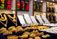Gold Slips After Morning Surge, Silver Trades Near Record High in India on January 8, 2026 Gold and silver bars displayed at an Indian bullion market amid price fluctuations