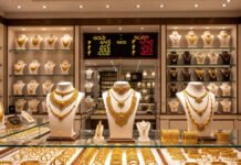 Is This the Right Time to Buy Gold? Check Today’s Gold and Silver Prices Across Major Indian Cities Gold jewellery displayed at an Indian showroom with updated gold prices