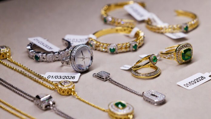 gold-silver-prices-january- Gold and silver jewelry displayed with updated price tags on January 3, 2026