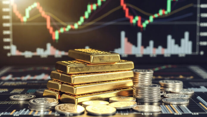Gold bars and silver coins representing record high bullion prices in India