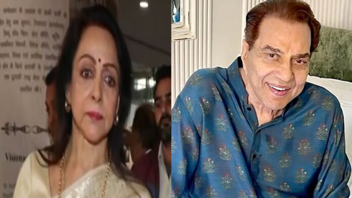Hema Malini speaking about Dharmendra’s final days while Sunny Deol looks on