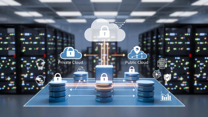 Hybrid cloud architecture combining private and public cloud for enterprise security