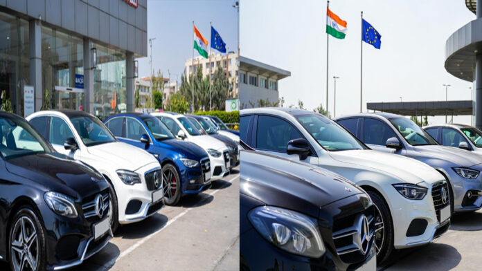 European cars at a dealership in India as India and EU near historic trade deal on car import duty