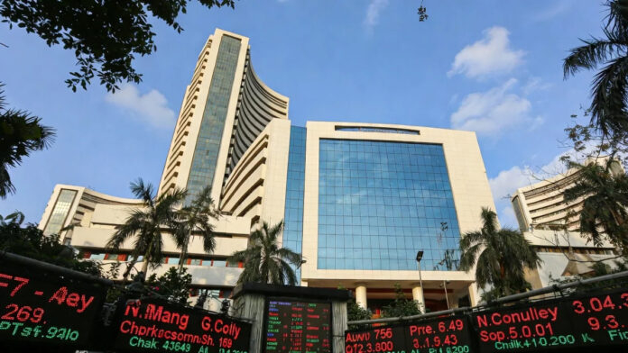 BSE Sensex ticker board displaying green gains during market rebound January 2026