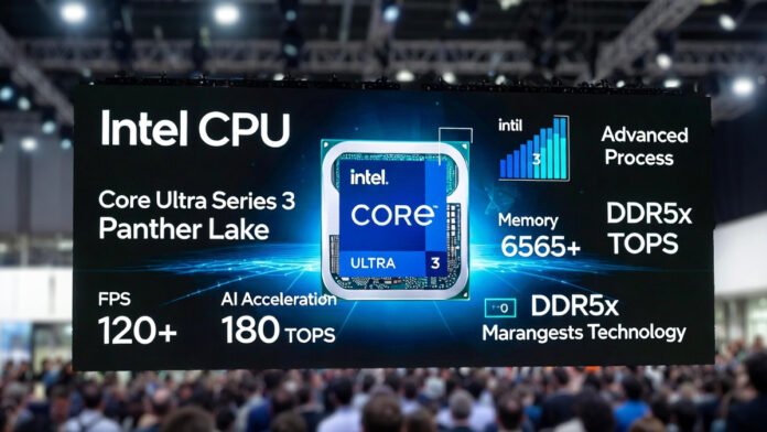 Intel Core Ultra Series 3 Panther Lake CPU showcased at CES 2026 with gaming performance graphics