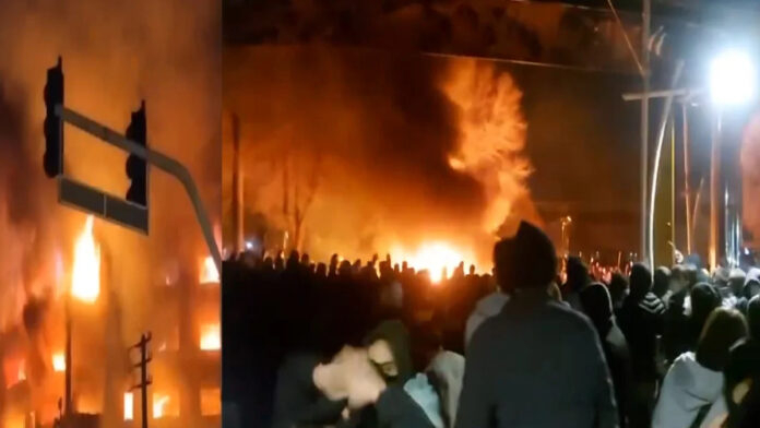 Protesters in Iran facing security forces amid intensified demonstrations and communication restrictions.