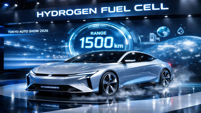 Hydrogen fuel cell concept car displayed at Tokyo auto show