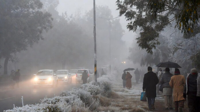 North India covered in dense fog during severe cold wave, with near-zero visibility in Delhi.