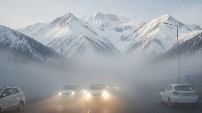 Dense fog and severe cold wave across North India with snowfall in the Himalayas and reduced visibility in major cities