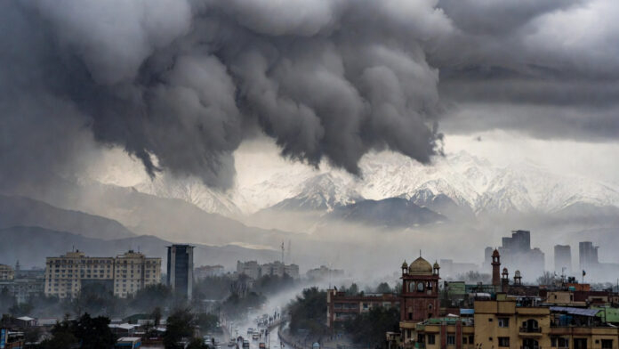 Rain and snowfall triggered by western disturbance across northwest India with cloudy skies and winter conditions