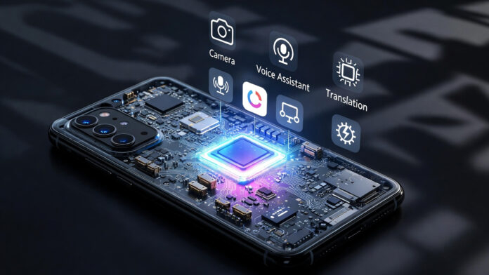 Smartphone running on-device AI features without internet connectivity