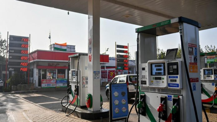 Petrol and diesel price board at an Indian fuel station on January 2, 2026
