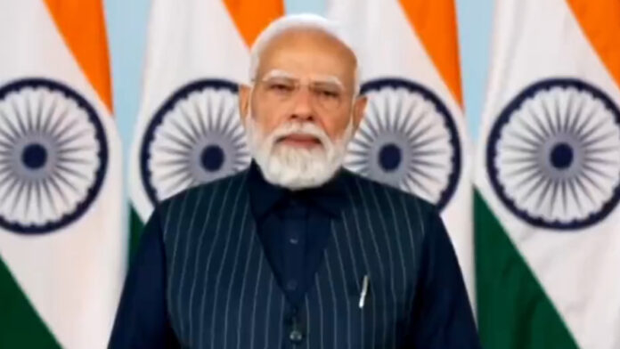 Prime Minister Narendra Modi virtually addressing the 72nd Senior National Volleyball Championship in Varanasi while reaffirming India's 2036 Olympics hosting preparations