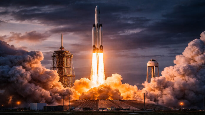 SpaceX rocket launch symbolizing potential IPO and company growth