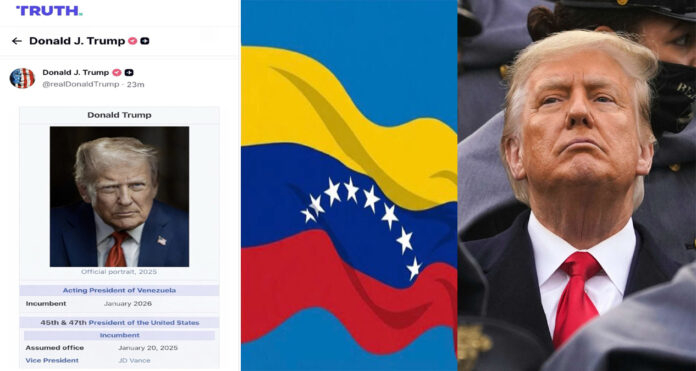 Donald Trump Truth Social post edited Wikipedia page as Acting President of Venezuela