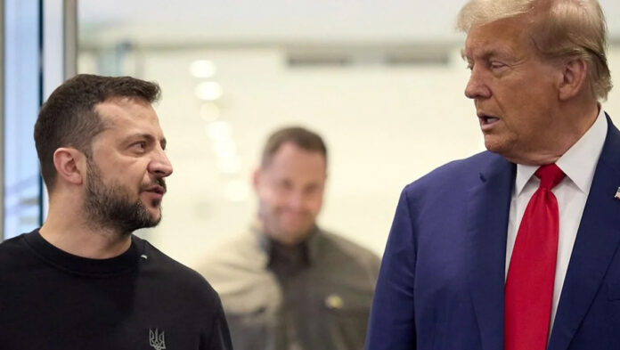 US President Donald Trump and Ukrainian President Volodymyr Zelenskyy during bilateral meeting at Davos World Economic Forum 2026