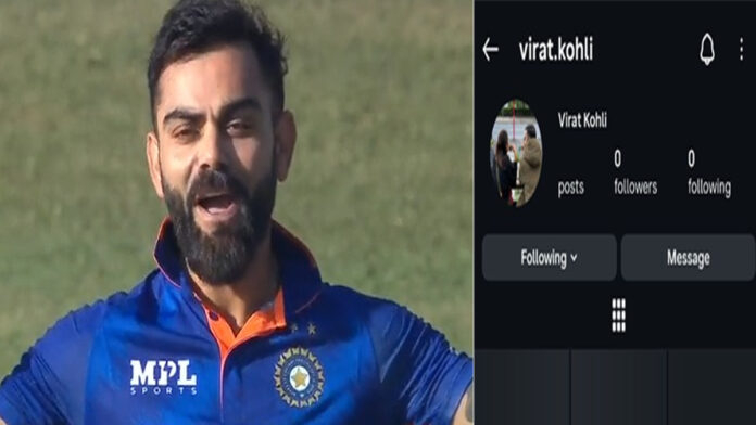 Virat Kohli during a cricket match as his Instagram account suddenly disappears