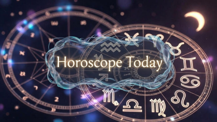 Zodiac wheel illustration with Vedic astrology chart and moon sign symbols for February 13, 2026 daily horoscope.