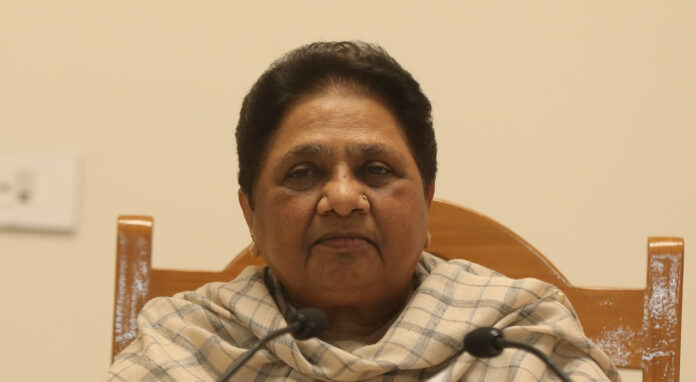 Mayawati addressing a political rally in Uttar Pradesh ahead of 2027 Assembly elections.