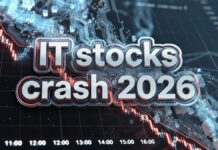 AI Shock Wipes Out $50B From Indian IT Stocks in Weeks — JPMorgan Says Sector Isn’t Finished Yet Stock market chart falling beside AI technology concept illustration