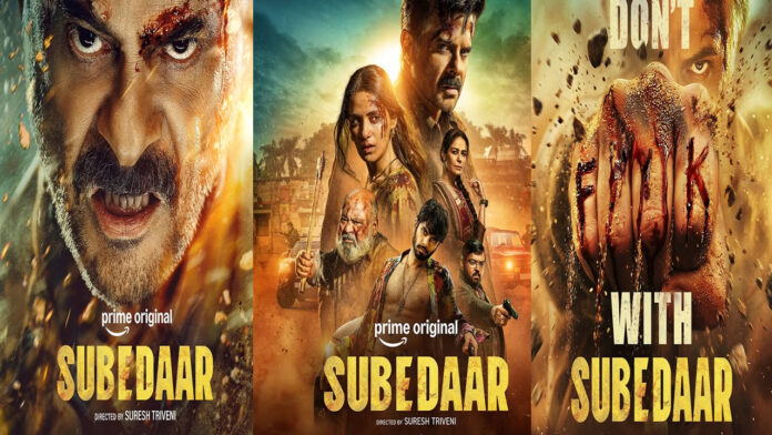 Anil Kapoor in intense action pose from Subedaar trailer wearing army-style attire