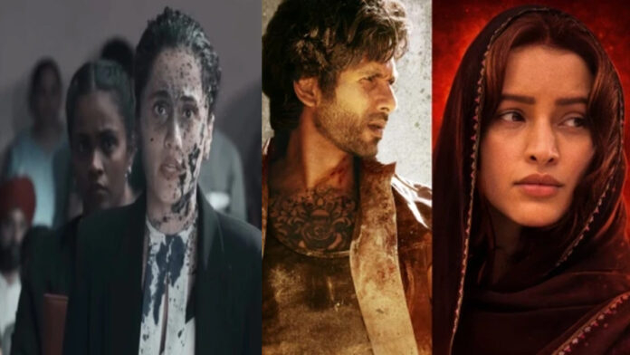 Assi and O Romeo box office comparison showing Taapsee Pannu courtroom scene and Shahid Kapoor action sequence
