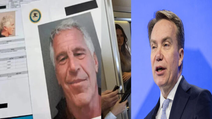 Børge Brende speaking at a World Economic Forum event amid scrutiny over past Jeffrey Epstein contacts