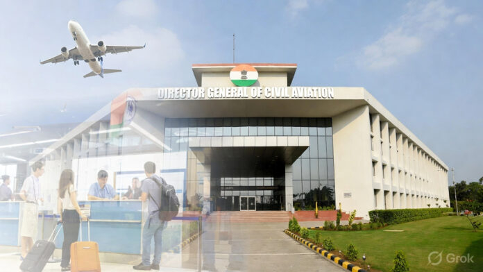 DGCA headquarters in New Delhi with passengers at an Indian airport terminal following new refund rule announcement