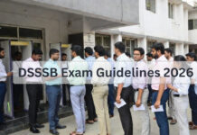 DSSSB Releases Strict 2026 Exam Guidelines: Dress Code, Prohibited Items & Negative Marking Rules Candidates undergoing security check outside DSSSB exam center following 2026 guidelines