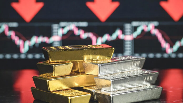 Close-up of gold and silver bullion bars reflecting recent price decline in global markets