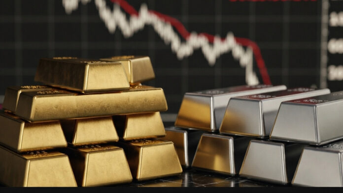 Gold and silver bullion bars reflecting recent price decline in metals market