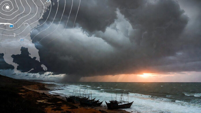 Dark storm clouds gathering over South India coastline amid IMD cyclonic warning