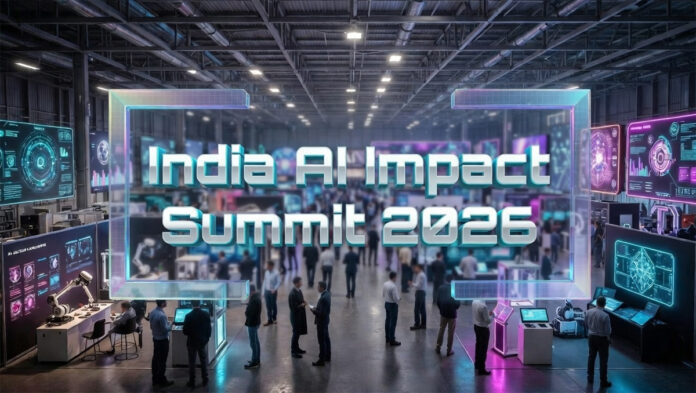 Large crowd attending artificial intelligence summit exhibition hall