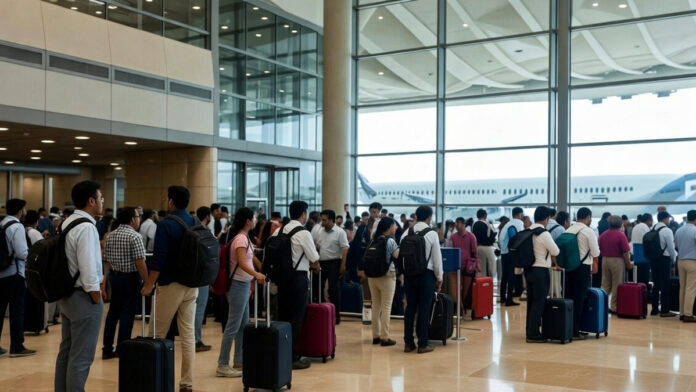 International travelers at Indian airport following revised duty-free baggage rules