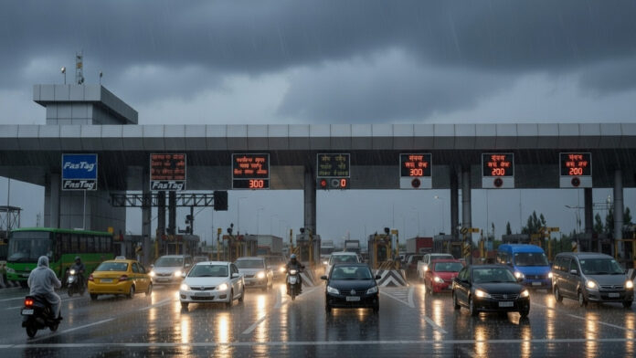 Digital FASTag toll collection lane on Indian national highway