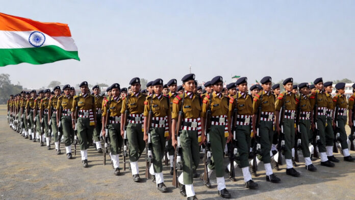 Indian Army NCC cadets marching in uniform during training parade for Special Entry Scheme 2026