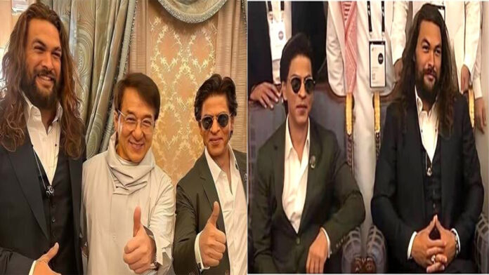 Shah Rukh Khan and Jason Momoa at public events highlighting global celebrity admiration