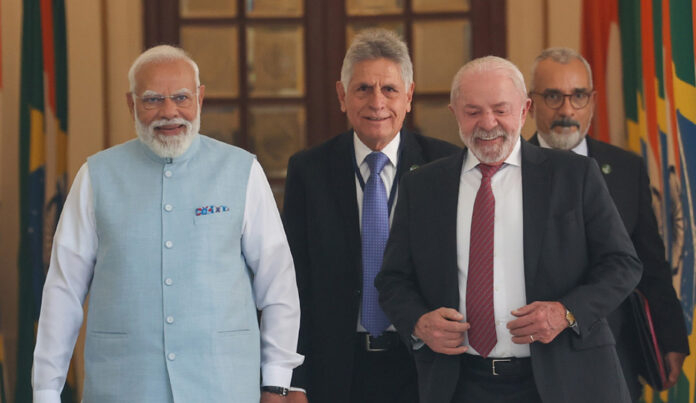 Indian Prime Minister Modi and Brazilian President Lula at joint press conference in New Delhi