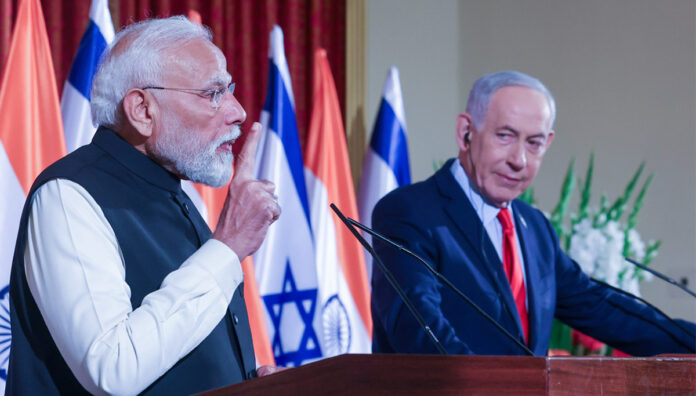 Prime Minister Narendra Modi and Israeli Prime Minister Benjamin Netanyahu during bilateral talks in Jerusalem