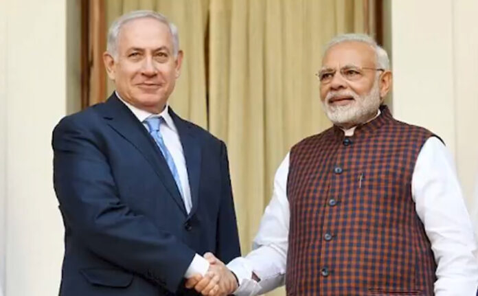 Narendra Modi and Benjamin Netanyahu meeting during official diplomatic visit in Jerusalem