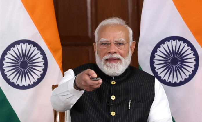 Prime Minister Narendra Modi speaking at semiconductor project launch ceremony