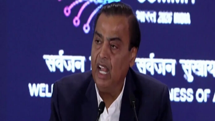 Mukesh Ambani speaking at AI Impact Summit about India’s AI investment strategy