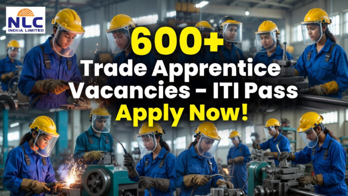 oung trade apprentices in safety gear welding and training in industrial workshop for NLC India Recruitment 2026