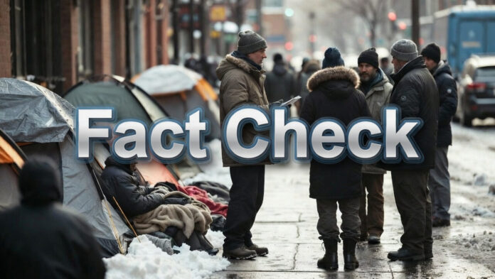 Homeless encampment tents on a New York City sidewalk in winter
