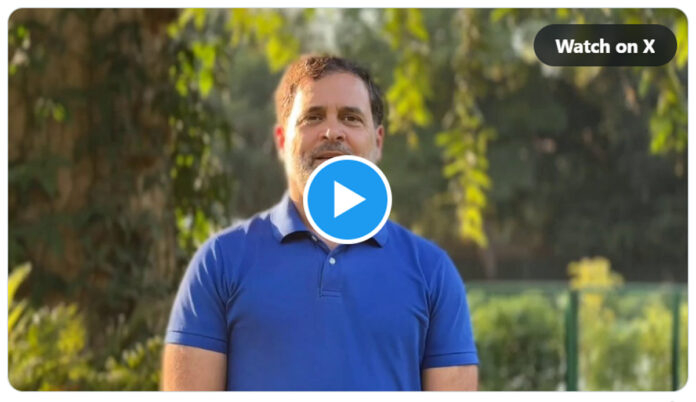 Rahul Gandhi speaking in a video message criticizing Prime Minister Narendra Modi
