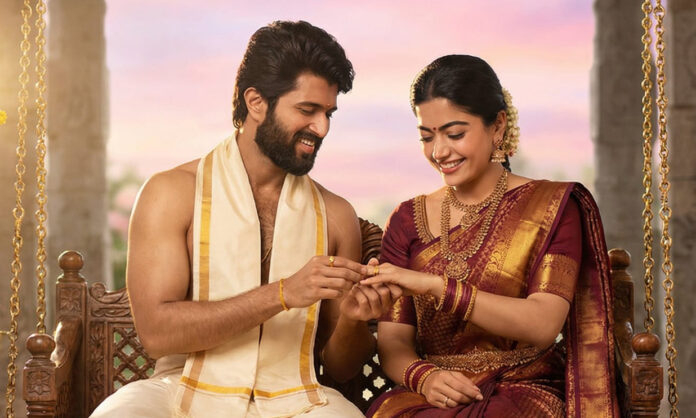 Rashmika Mandanna receiving traditional heirloom bangles during sangeet ceremony at Vijay Deverakonda wedding celebration.