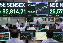 Sensex Jumps 317 Points, Nifty Closes Above 25,570 on Feb 20, 2026 – Indian Stock Market Closing Highlights Indian stock market closing green Sensex up 316 points Nifty above 25571 February 20 2026 trading floor