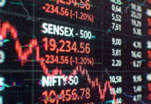 Sensex Drops 1,236 Points, Nifty Slides Under 25,500 as Global Tensions Shake Markets Stock market screen showing sharp decline in Indian indices