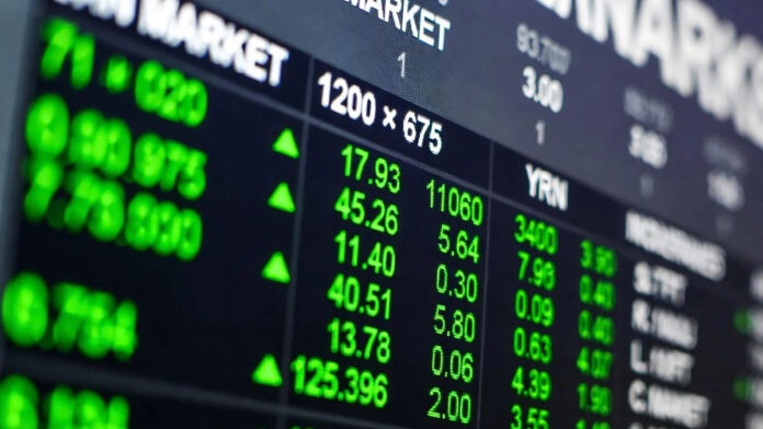 Indian stock market screen showing Sensex and Nifty rising in green